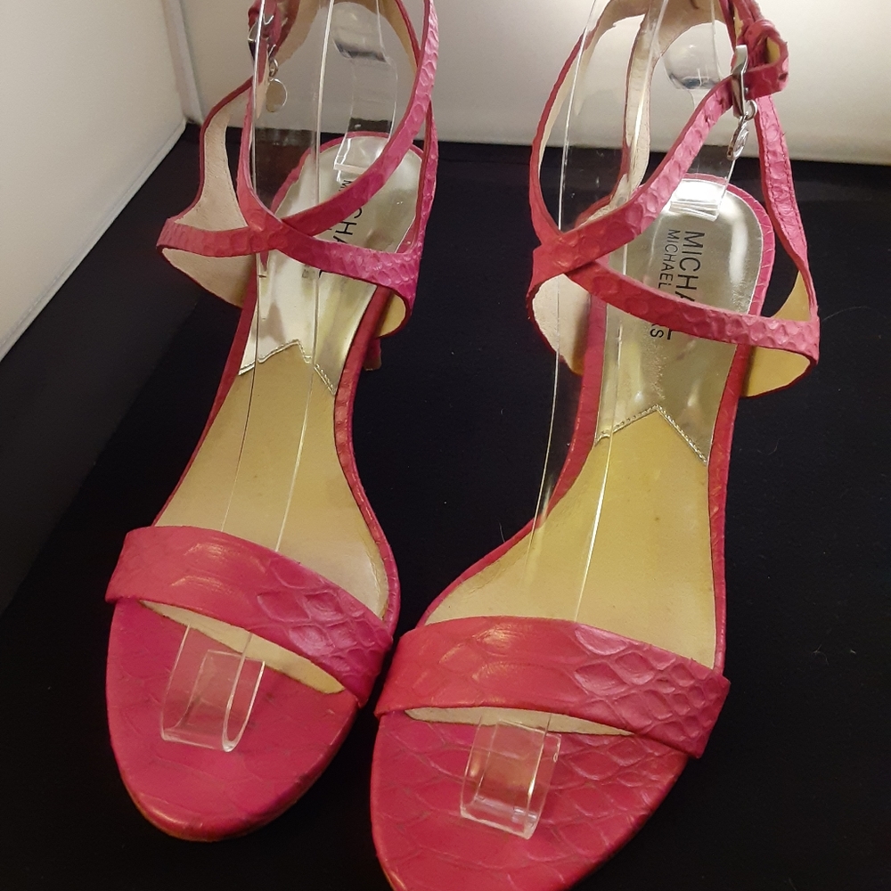 Michael Kors 2" heel dressy sandals in supple, fuschia colored leather.